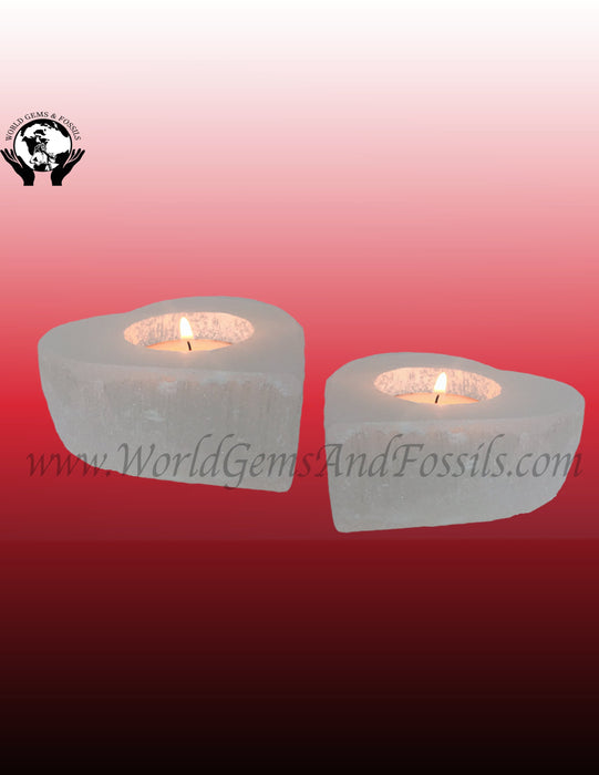 Selenite Candle Holder Heart White