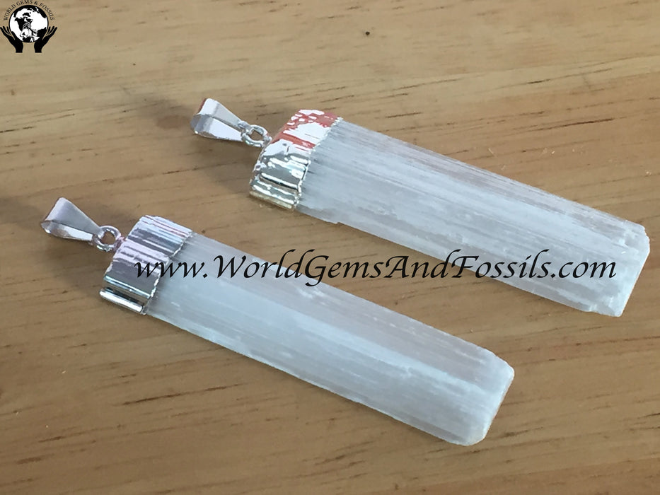 Selenite Silver Plated Blade Pendants