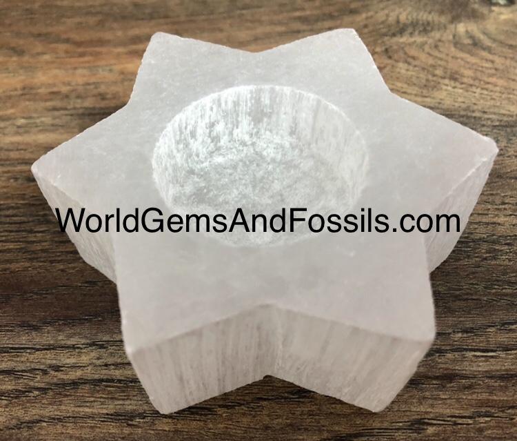 Selenite Candle Holder Star White
