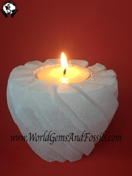 Selenite Swirl Candle Holder White