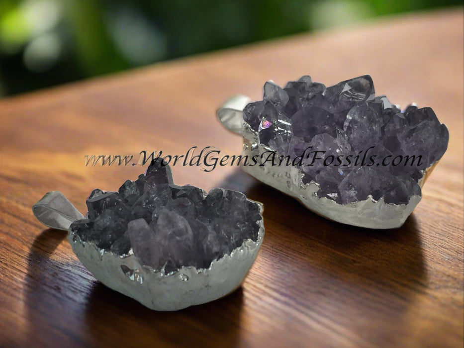 Amethyst Pendant Druze Silver Plated