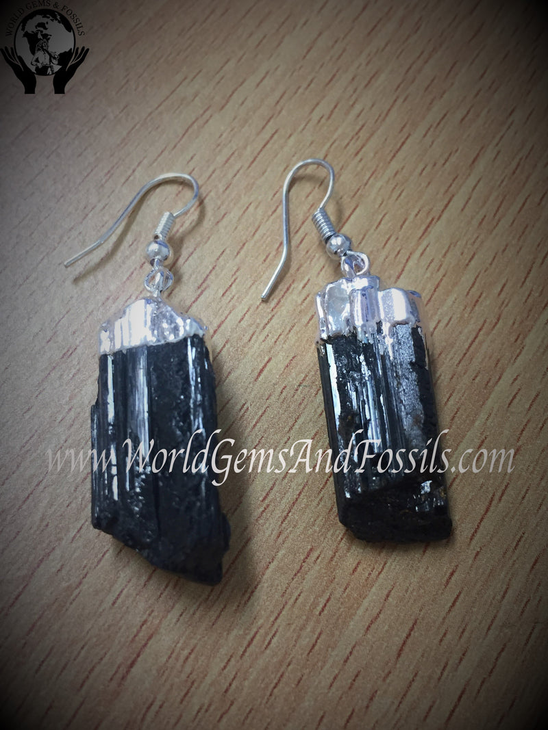 Silver Plated Black Tourmaline Earring