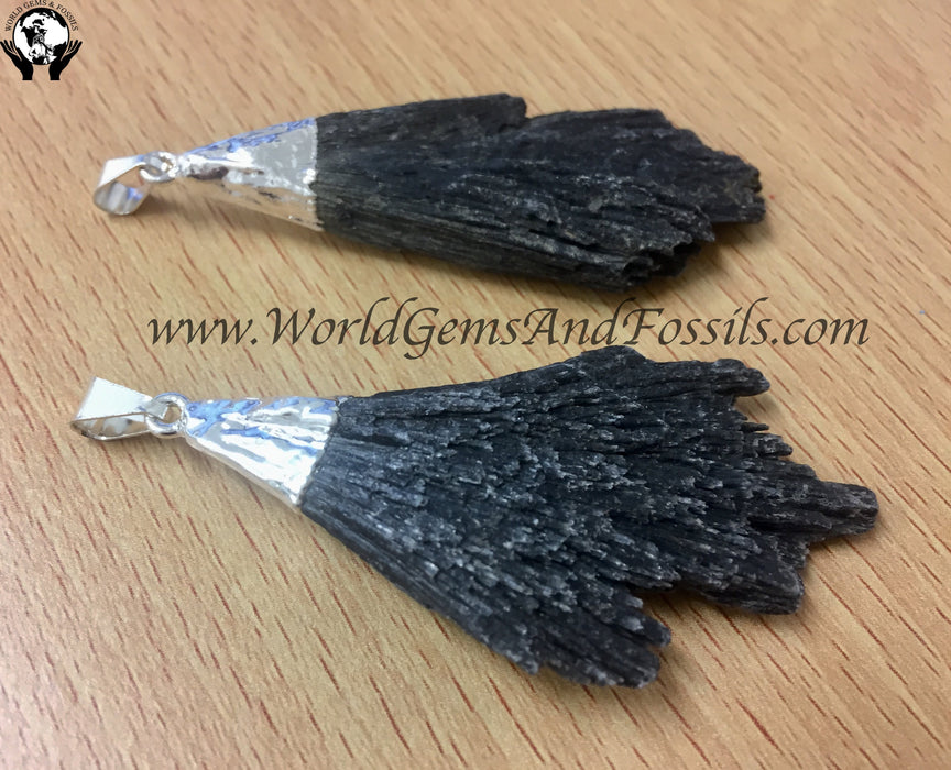 Black Kyanite Pendant Silver Plated