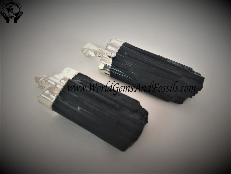Black Tourmaline Pendant Sliver Plated