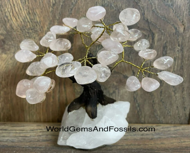 Rose Quartz Bonsai Tree on Clear Quartz Base