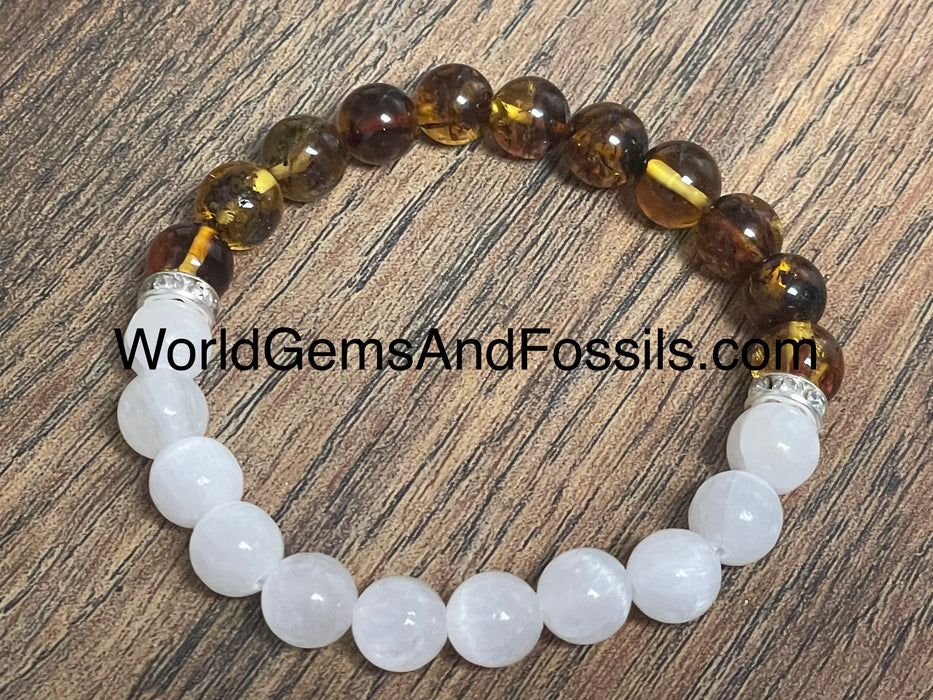 Amber Selenite Bracelet 8mm