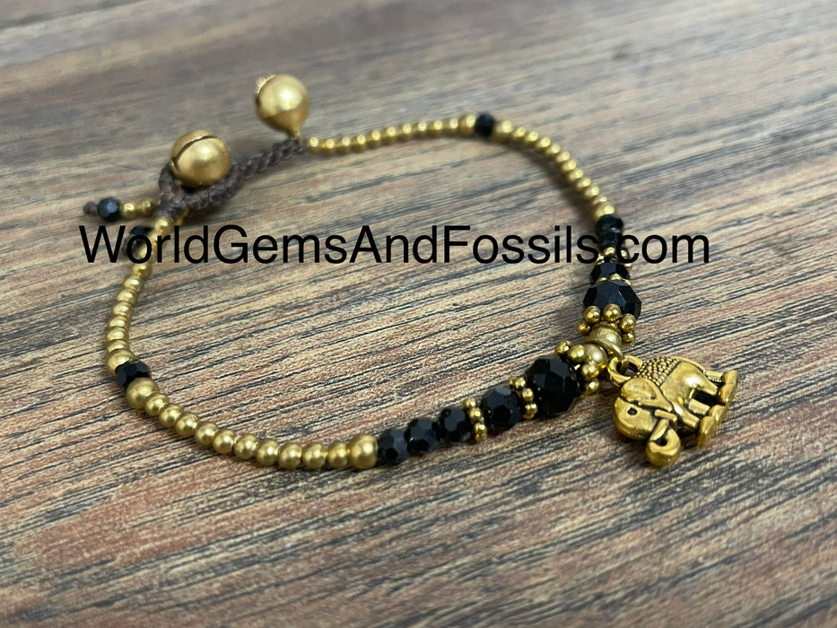 Black Bead Bracelet With Elephant Charm