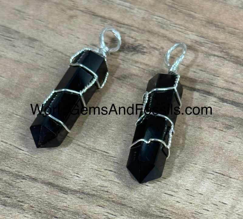 Black Tourmaline Pendant Double Point