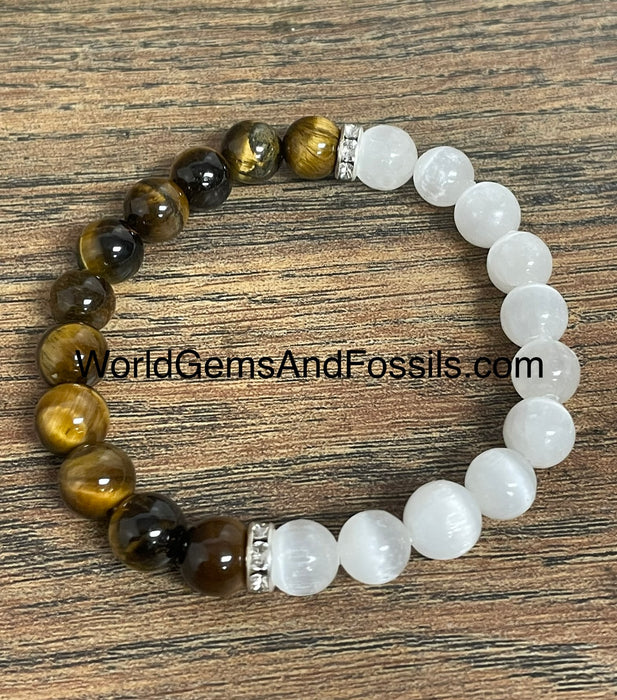 Selenite Tiger Eye Bracelet 8mm