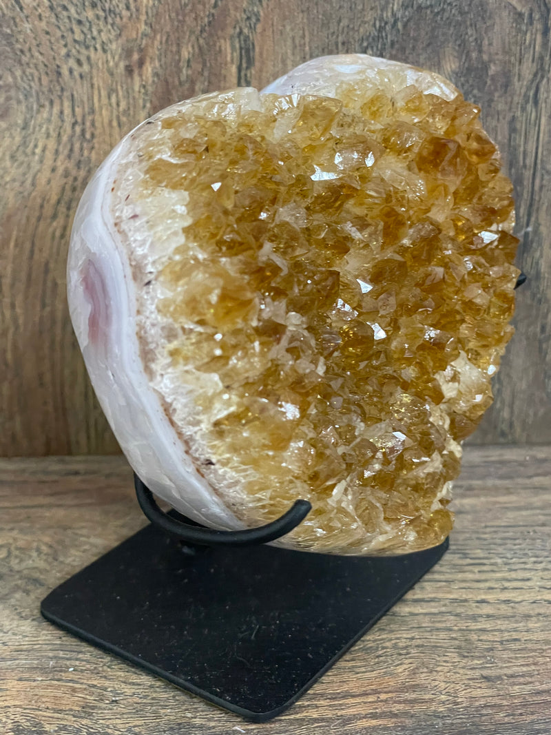 Citrine Druze Heart On Stand 4.5”