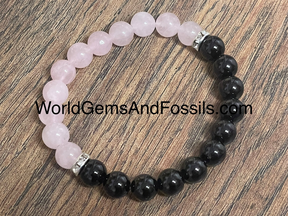 Black Tourmaline Rose Quartz Bracelet 8mm