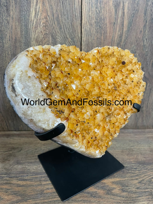 Citrine Druze Heart On Stand 8”  #15