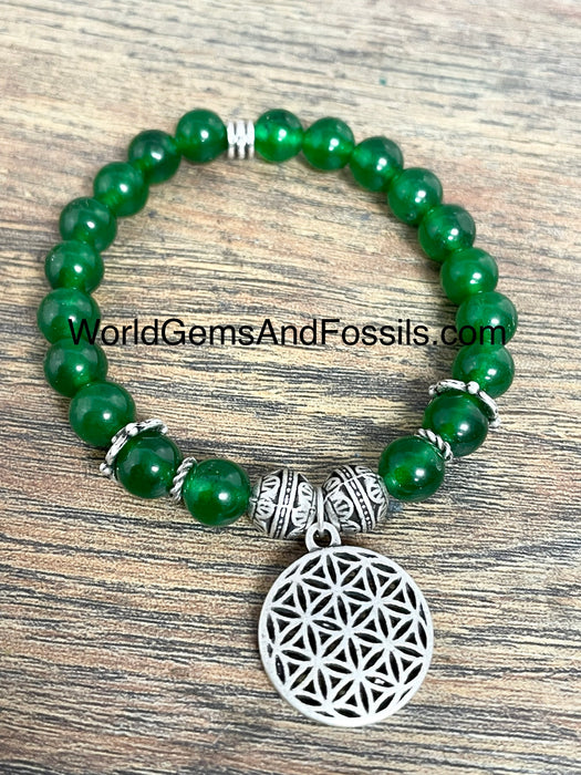 Jade Bracelet With Flower Of Life Charm 8mm