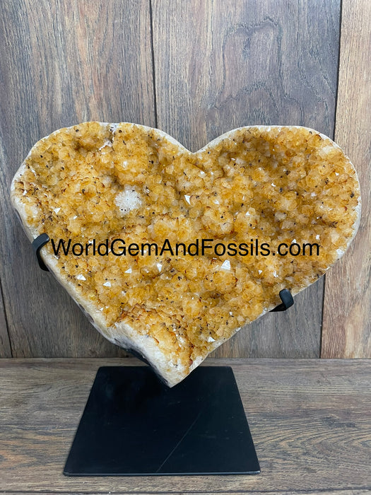 Citrine Druze Heart On Stand 11”   #13