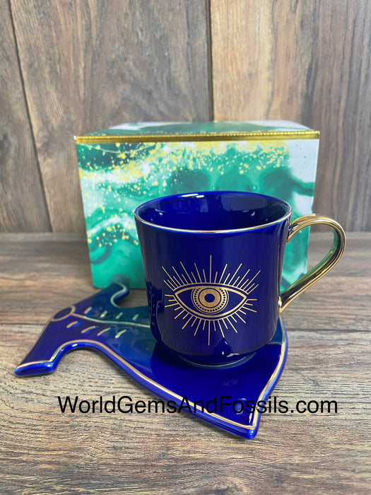 Evil Eye Cup With Saucer Blue   BED