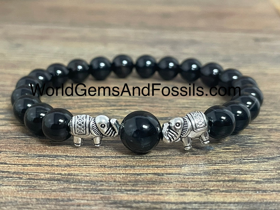 Black Obsidian Bracelet With Elephant 8mm