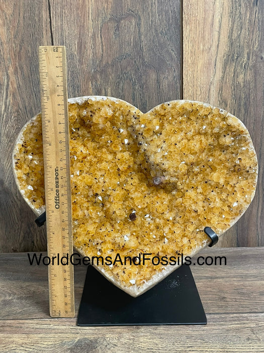 Citrine Druze Heart On Stand 13”