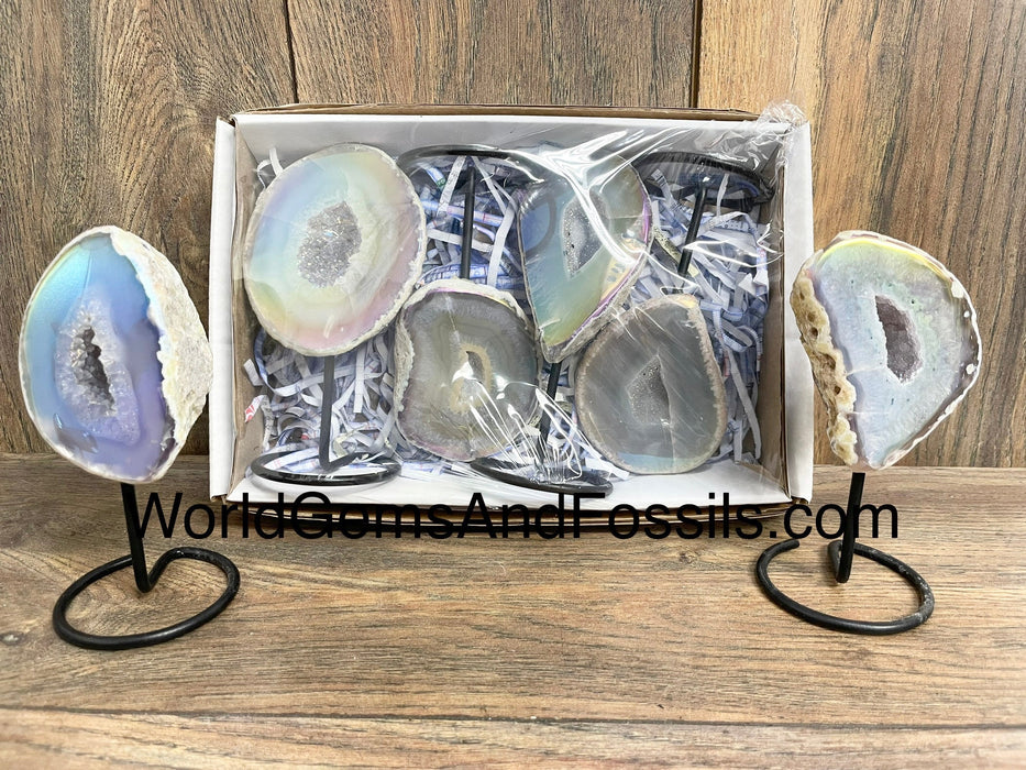 Aura Agate Geode On Stand Box