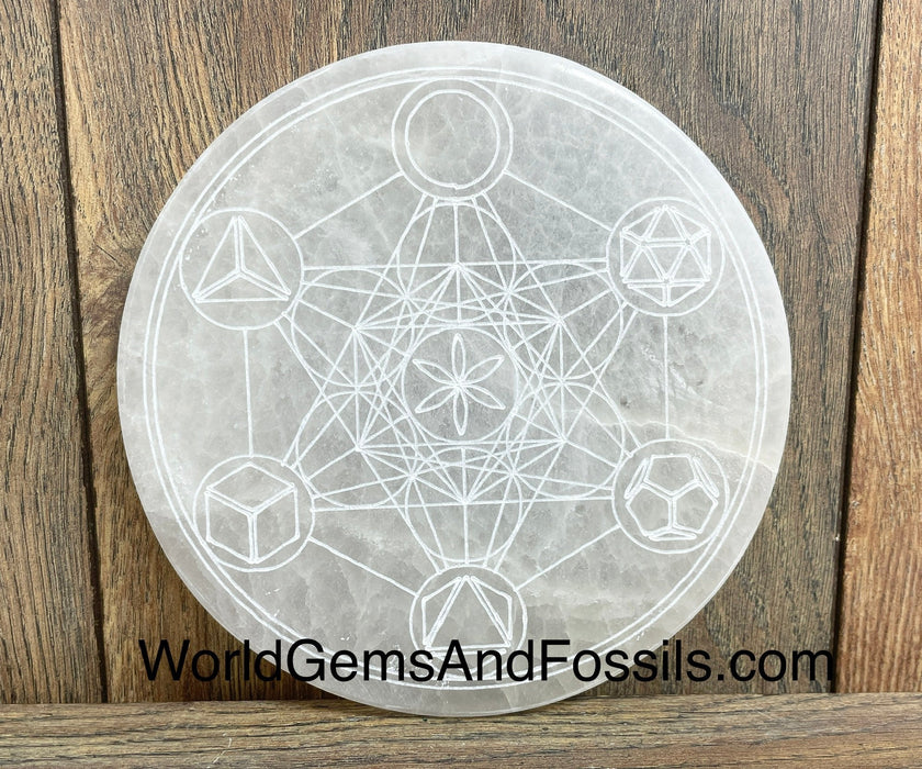 Selenite Metatron Plate Circle 6"  Box/40Pcs