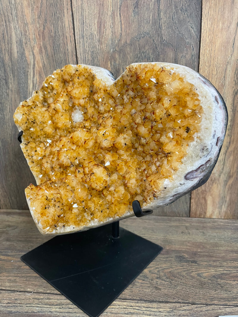 Citrine Druze Heart On Stand 11”