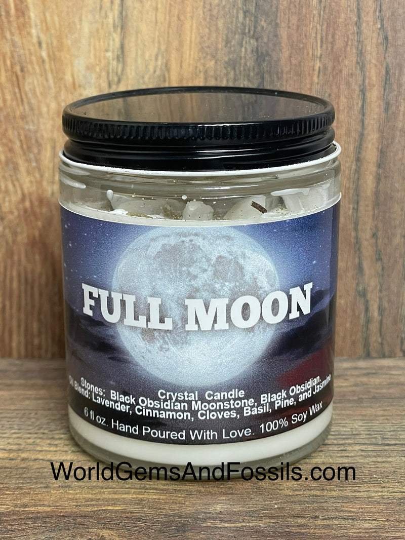 Full Moon Candle With Black Obsidian Moon