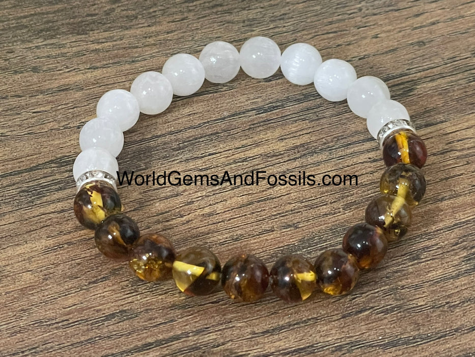 Amber Selenite Bracelet 8mm