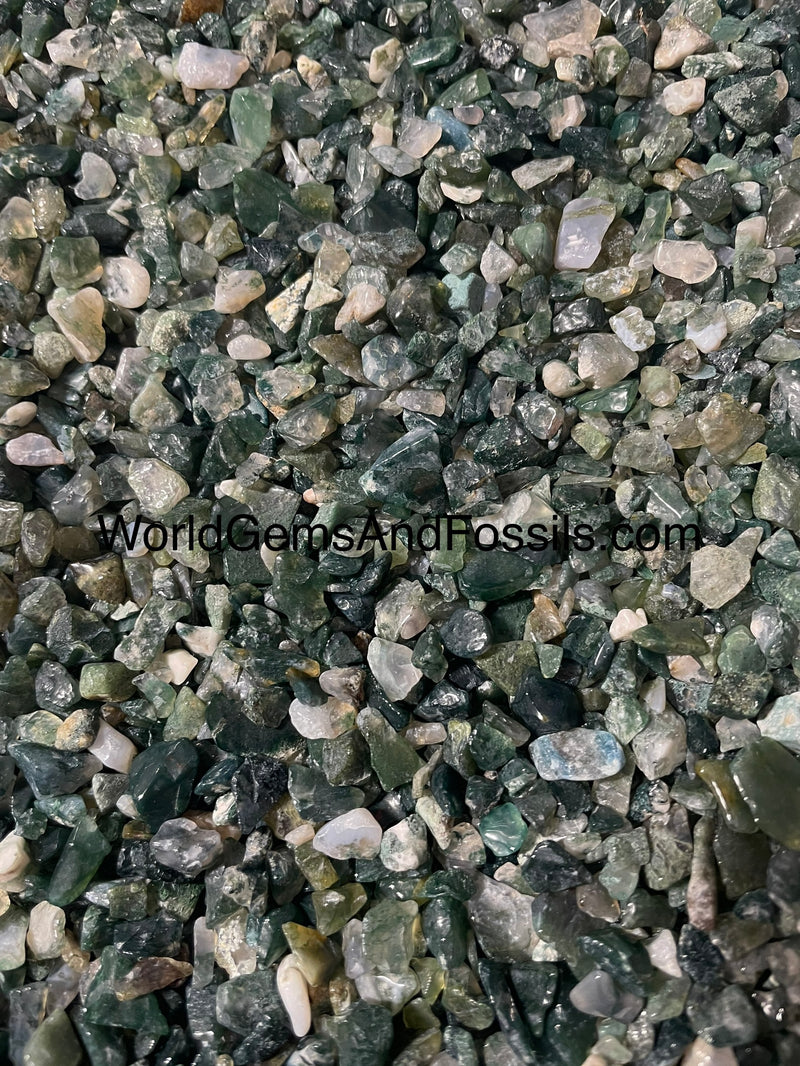 Green Moss Agate Chip Stones 10-25mm, 1 lb.