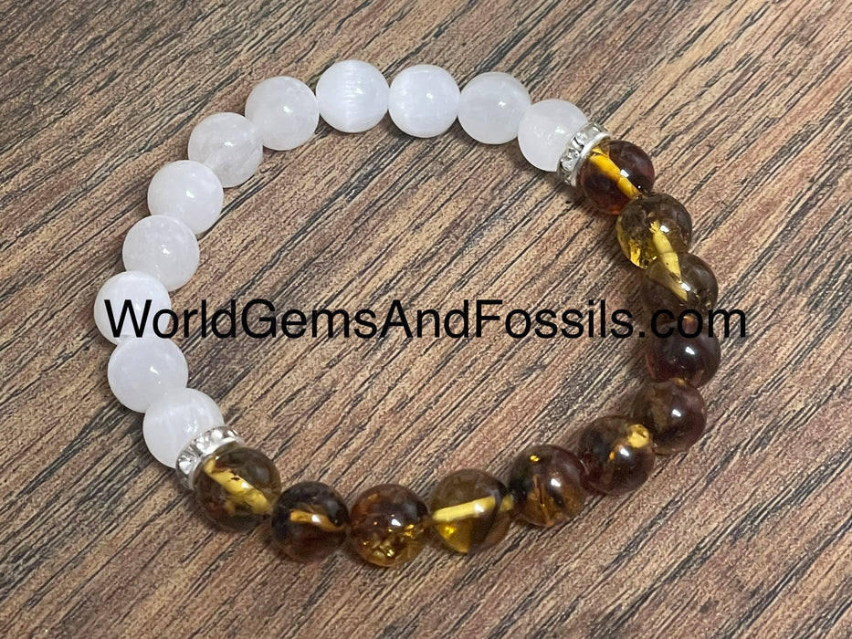 Amber Selenite Bracelet 8mm