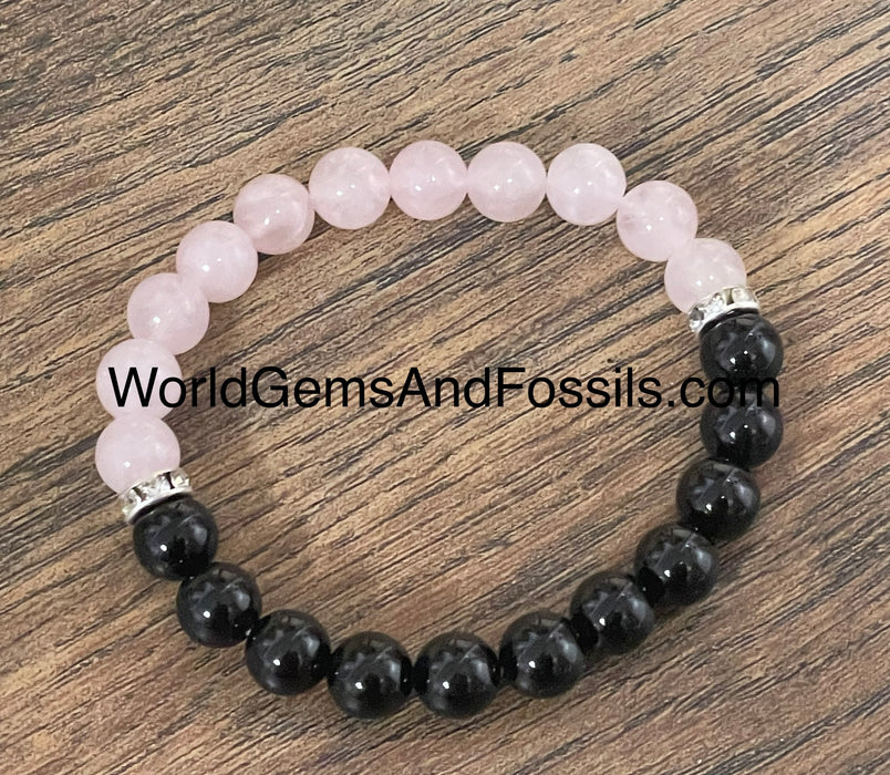 Black Tourmaline Rose Quartz Bracelet 8mm