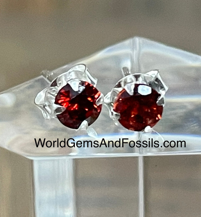 Garnet Stud Earring Sterling Silver