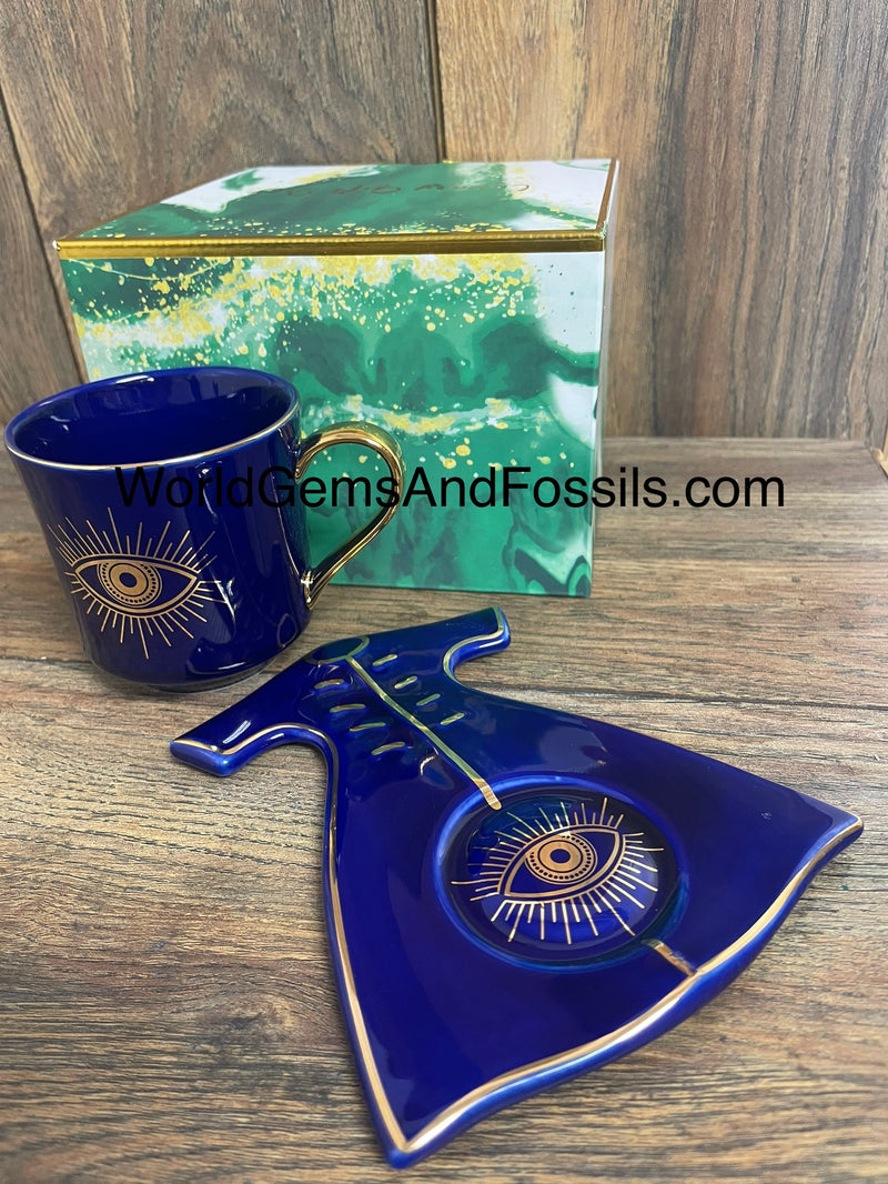 Evil Eye Cup With Saucer Blue   BED