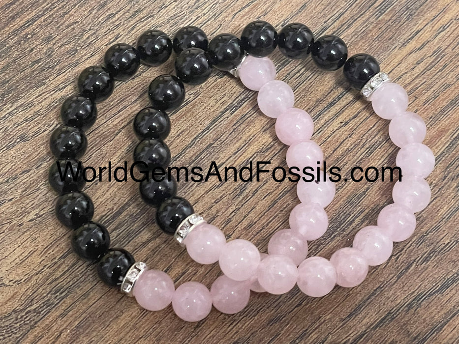 Black Tourmaline Rose Quartz Bracelet 8mm