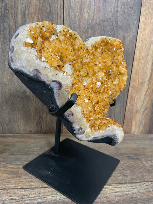 Citrine Druze Heart On Stand 11”   #13