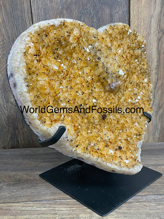 Citrine Druze Heart On Stand 13”