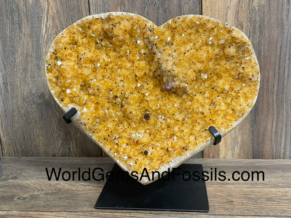 Citrine Druze Heart On Stand 13”