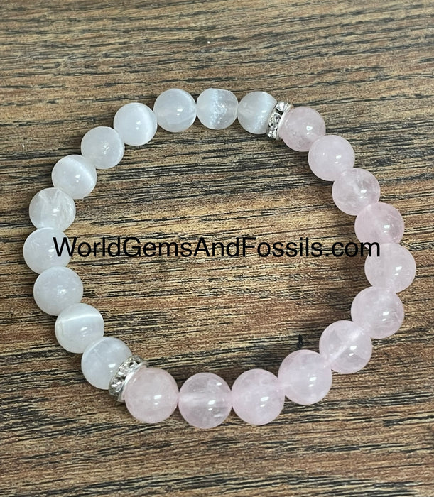 Selenite Rose Quartz Bracelet 8mm