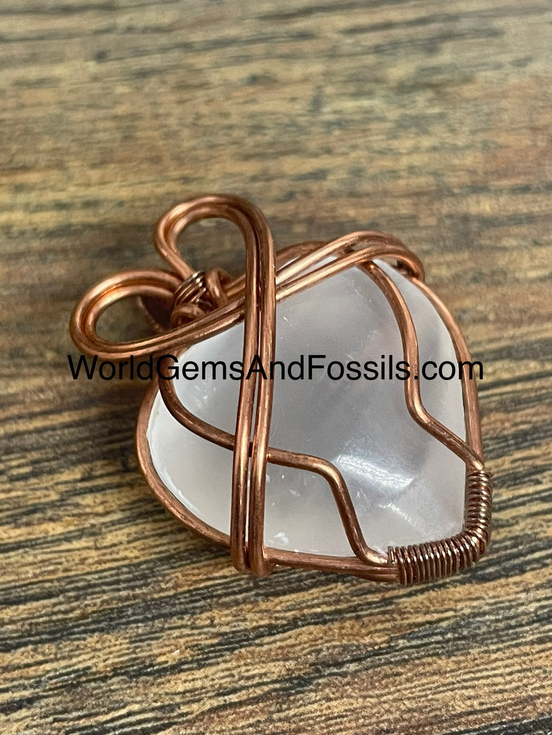 Selenite Heart Pendant Copper