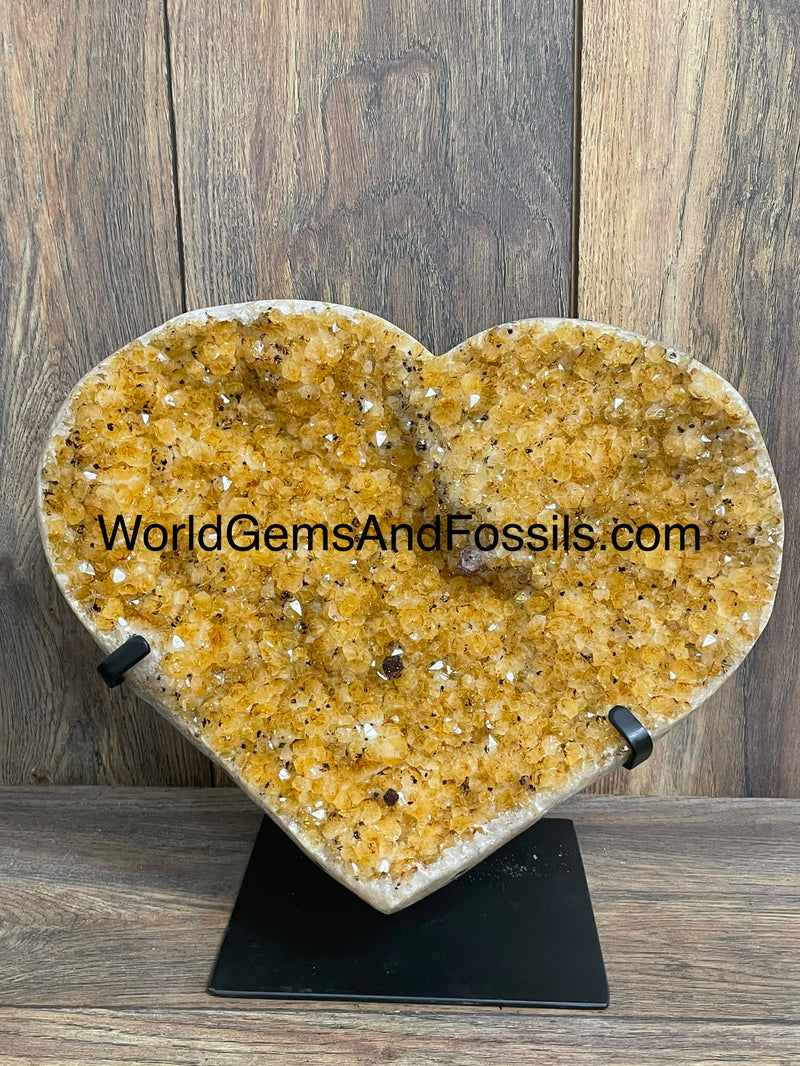 Citrine Druze Heart On Stand 13”