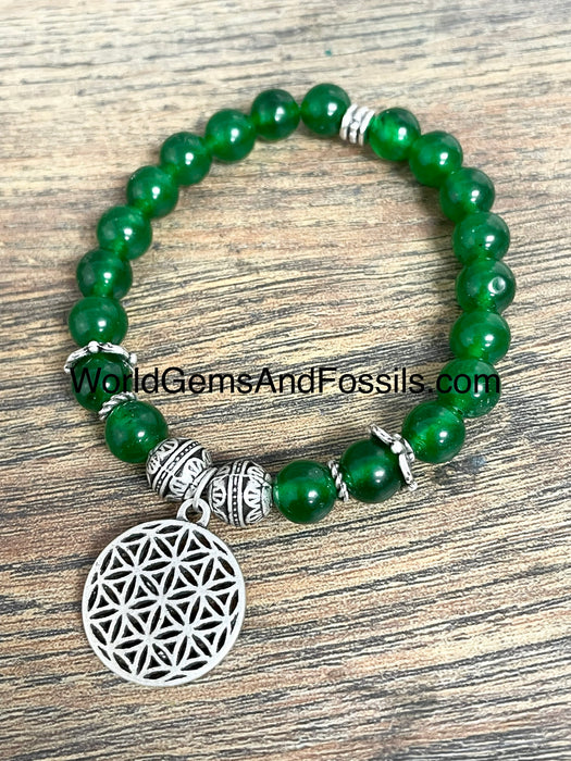 Jade Bracelet With Flower Of Life Charm 8mm