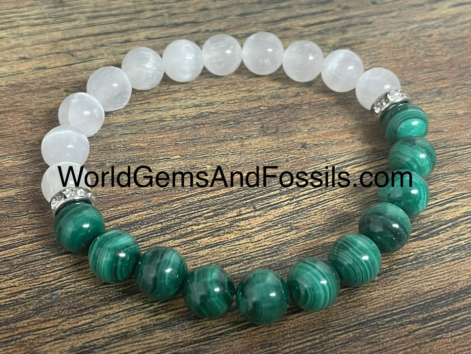 Selenite Malachite Bracelet 8mm