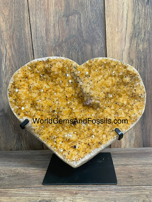 Citrine Druze Heart On Stand 13”