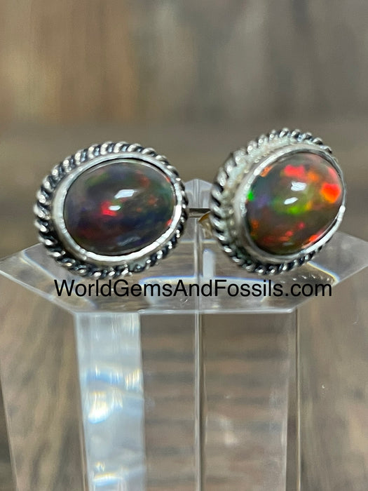 Black Opal Earring Sterling Silver