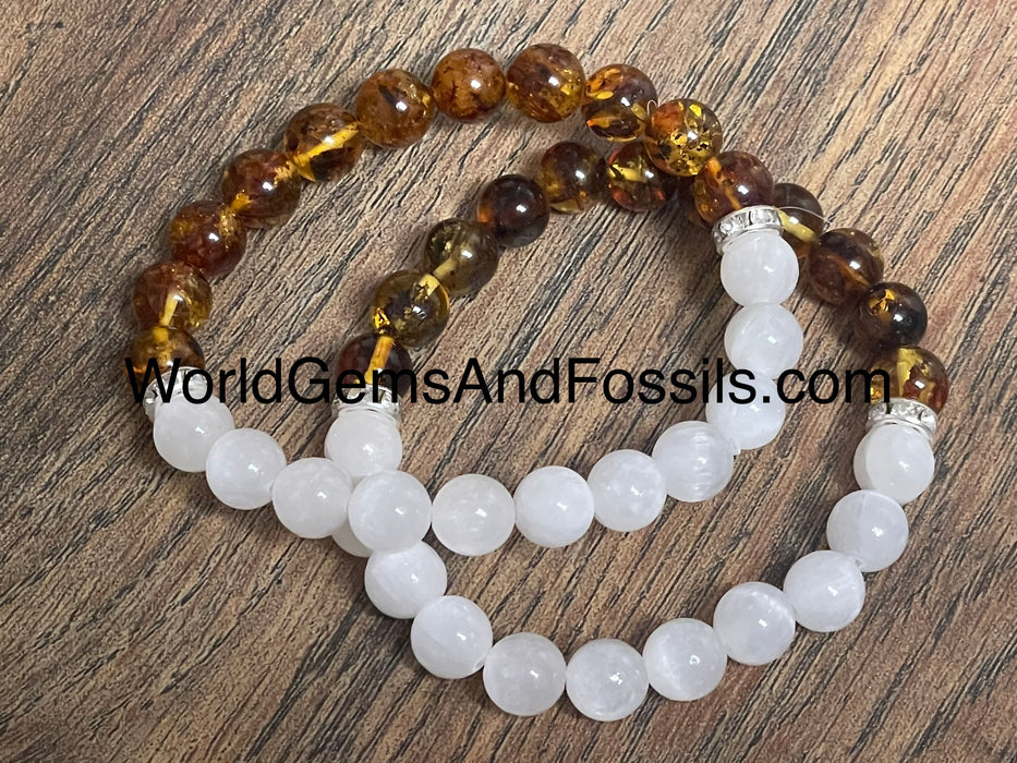 Amber Selenite Bracelet 8mm