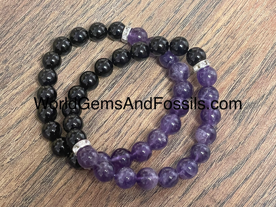 Black Tourmaline Amethyst Bracelet 8mm