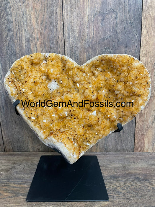 Citrine Druze Heart On Stand 11”   #13