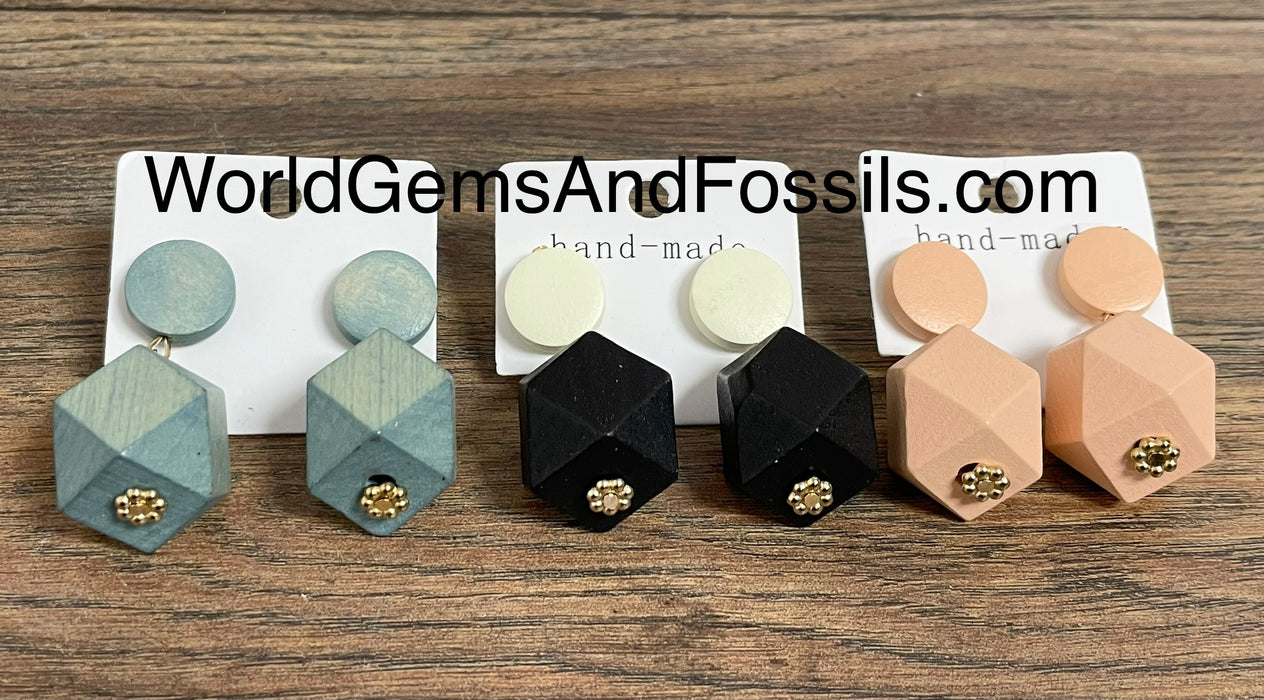 Cuboctahedron Wood Earring 3Pc Set