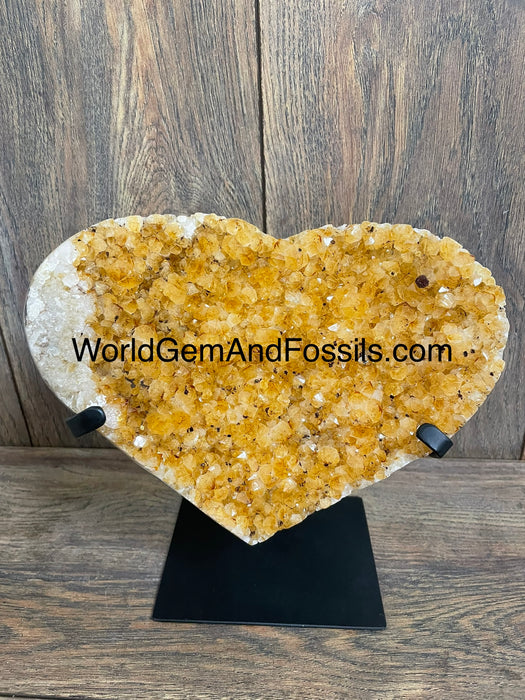 Citrine Druze Heart On Stand 8”  #15