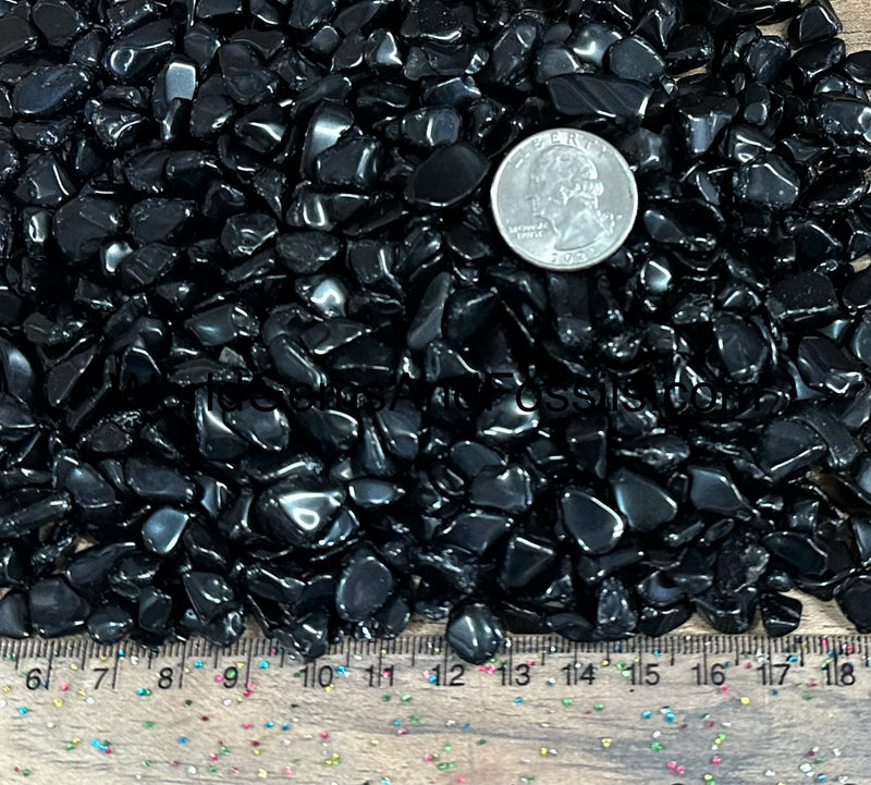 Black Obsidian Chip Stones 7-12mm 1 lb