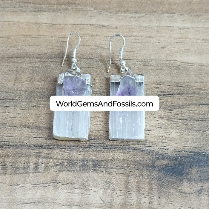 Selenite With Amethyst Earring