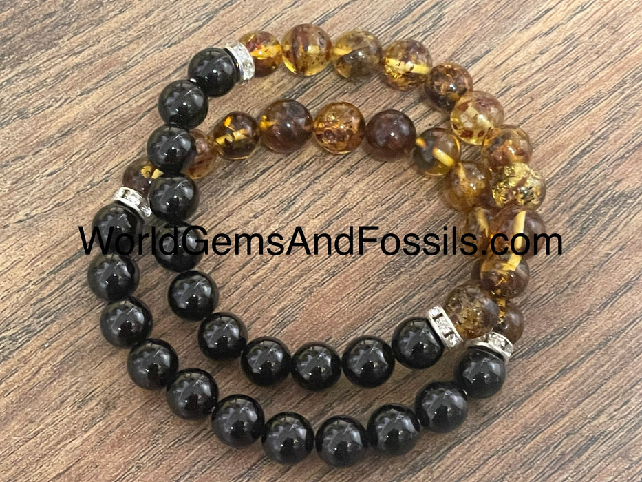 Black Tourmaline Amber Bracelet 8mm